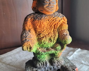 Vintage Buddha Statue Colorful Lava Rock Style Figurine Retro Incense Holder Bohemian Spiritual Folk Art Sculpture