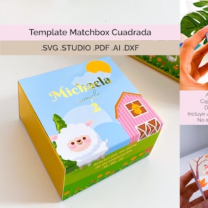 Plantilla de CAJA MATCHBOX | Archivo de Corte Caja Deslizable Cuadrada,Template Favor Box, Plantilla digital,archivo de corte silhouette,SVG