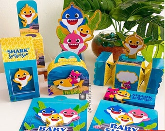 SHARK PARTY, Kit per scatole portaconfetti, Stampabile, Party Favor Box Studio, File di taglio, Modello per scatole portaconfetti, File di taglio Silhouette.