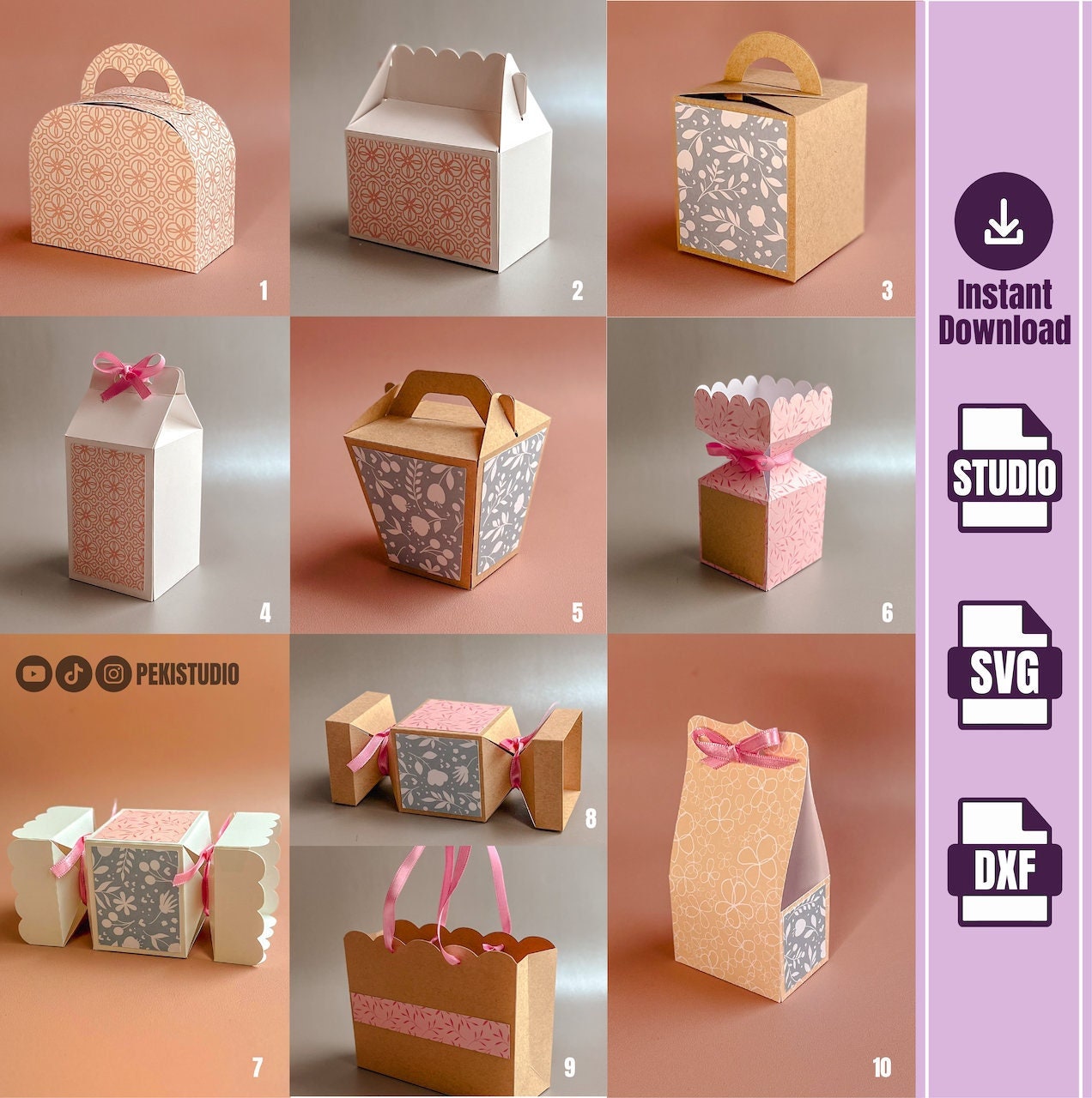 BASIC BOXES PACK, Basic box pack papercraft, template milkbox sushi box, cutting files for silhouette cricut scrap svg pekistudio