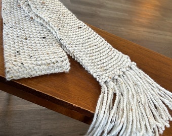 Handmade loom knit scarf with tassels