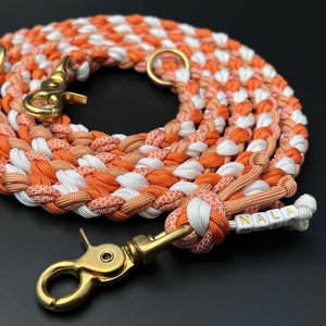 Guia dourada de 3 metros para cães - Passeios com as mãos livres - Guia transversal em paracord com mosquetão de segurança, ajustável para cães maiores, personalizável