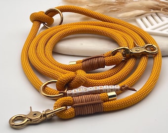 Correa personalizada para perros, cuerda ajustable, cuerda náutica, correa cruzada, cuero genuino, color coñac, para perros grandes/pequeños, 10 mm/8 mm, oro rosa, 2 m, 3 m, 4 m