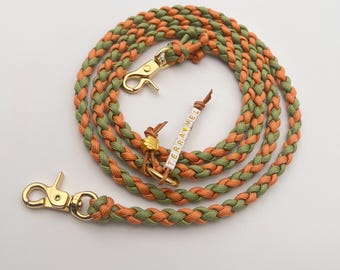 Hondenriem, gemakkelijk verstelbaar, goudkleurig, puppyriem, crossbody, gevlochten paracord, voor kleine honden tot 10 kg, gepersonaliseerd, 2 m, 3 m, groen