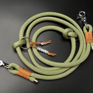 Gepersonaliseerde hondenriem van touw, verstelbare schouderriem, handsfree riem, combinatieriem, trainingsriem, echt leer, voor grote/kleine honden, 10 mm/8 mm, 3 m