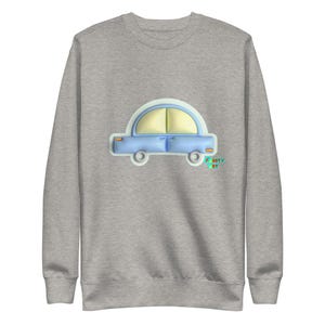 Niebieski samochód w zielonym, kreskówkowym designie 3D, bluza unisex premium