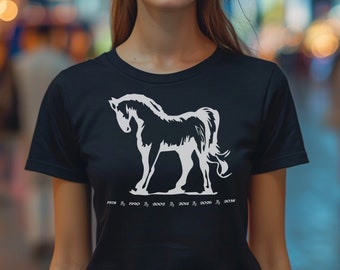 Koszulka z koniem z chińskiego Nowego Roku, Koszulka z chińskim Nowym Rokiem, Koszulka z koniem, Koszulka z chińskim zodiakiem