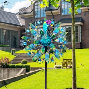 Metal Peacock Wind Spinner - Double Sculpture for Outdoor Garden Yard Decoration | Patio Decor, Yard Art, Wind Sculpture