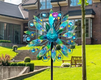 Metal Peacock Wind Spinner - Double Sculpture for Outdoor Garden Yard Decoration | Patio Decor, Yard Art, Wind Sculpture