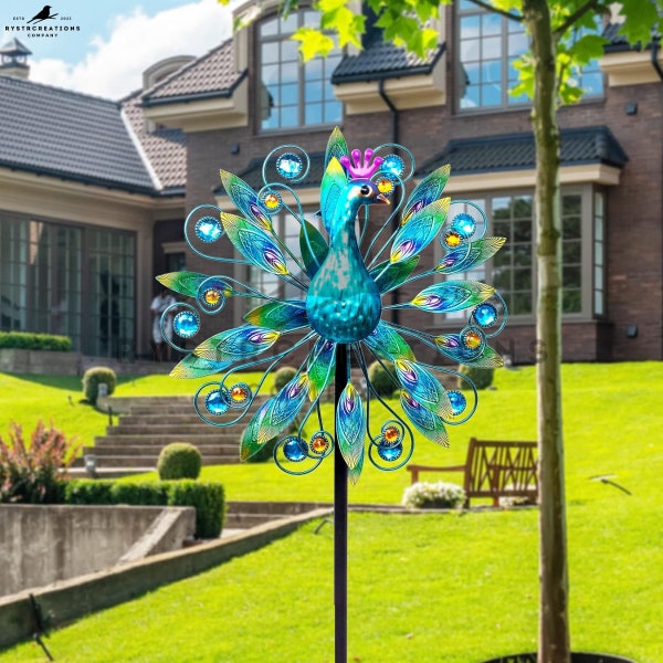 Metal Peacock Wind Spinner - Double Sculpture for Outdoor Garden Yard Decoration | Patio Decor, Yard Art, Wind Sculpture