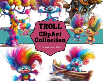 Troll Clipart!  Cute, Colorful Troll Clipart, 31 Images, fun, colorful, 300 DPI, Kids, Children, School.  Cards, Stickers, instant download.