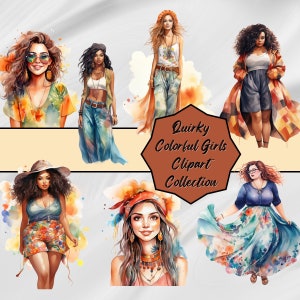 ¡Chicas extravagantes! Caprichoso, divertido, mujeres jóvenes, moda, grande, alto, pequeño, pegatinas, logotipos, sitios web, descarga digital, 300 DPI, PNG