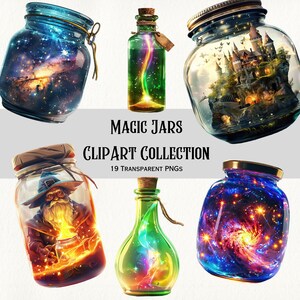 Magical Jars Clipart.  19 Images, 300 DPI, PNGs, instant download and transparent backgrounds.  Stickers, journals, cards, blogs, websites.