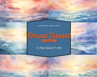 Ocean sunset, sunrise and waves.  Beautiful ocean scenes in 8.5x11 300 DPI JPGs, for scrapbooking, journaling, card making, prints and more.