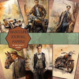 Masculine themed Journal Papers.  Digital art, digital paper, 8.5x11, Masculine Images, Junk Journal, 300 DPI PNGs, Instant Download