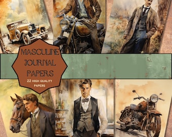 Masculine themed Journal Papers.  Digital art, digital paper, 8.5x11, Masculine Images, Junk Journal, 300 DPI PNGs, Instant Download