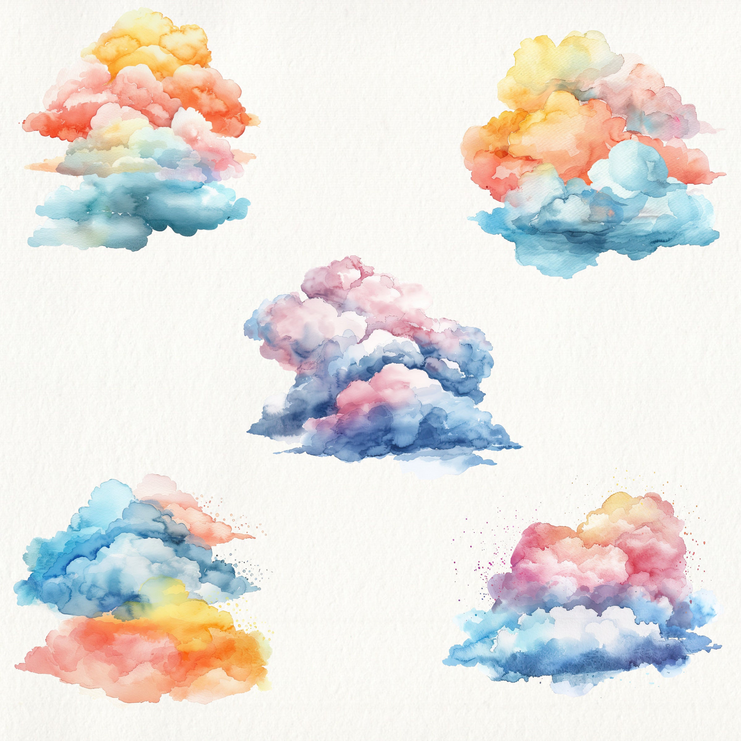 Cloud Clipart. 22 Colorful Cloud Images, 300 DPI, Pngs, Instant ...
