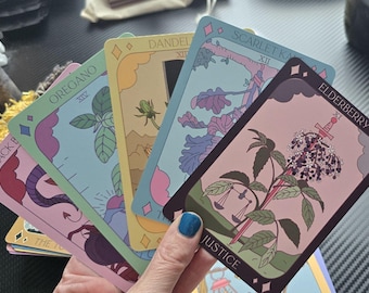 Botanisch tarotdeck en gids van Sow the Magic, natuurtarot, kruidentarot, plantentarotspel, schattige bloementarotkaarten, mooie tarot