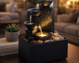 Binnenfontein met LED-verlichting | Moderne Zen-bureaudecoratie | Rustgevende tafelwaterfontein voor thuis