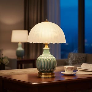 Vintage keramische tafellamp – Retro paddenstoelvormig nachtlampje, moderne accentlamp voor woonkamer en slaapkamer.