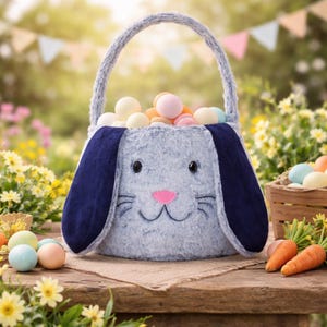 Soft Plush Easter Bunny Basket for Kids | Adorable Furry Rabbit Basket for Decor | Perfect Easter Egg Hunt Collection