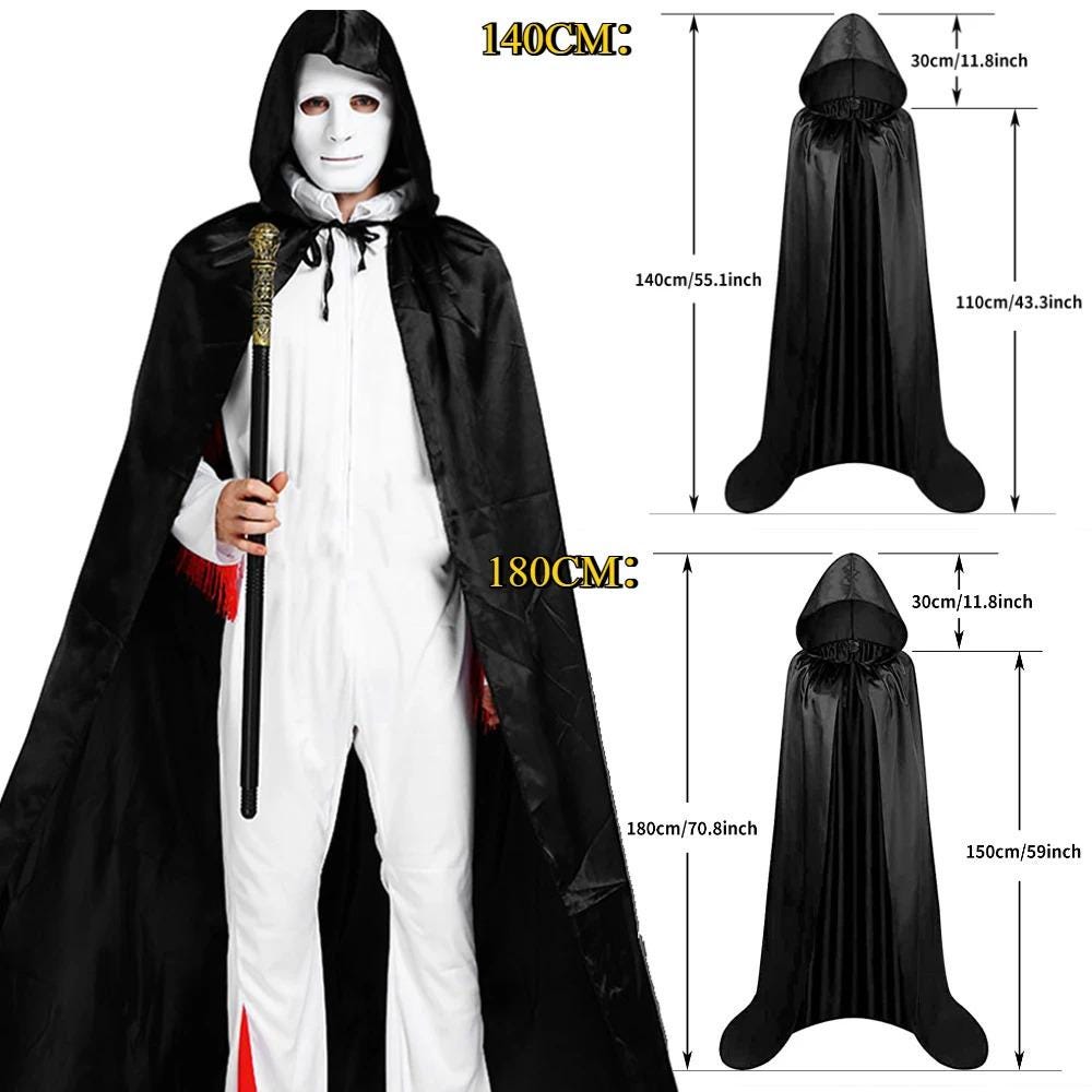 Cape De Sorcière Halloween 150 Cm – Costume à Capuche Respirant, Unisexe, Pour Fêtes, Cosplay, Déguisements Garçons Filles Adultes