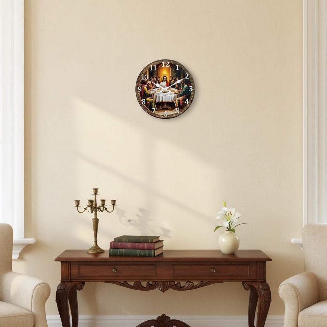 Last Supper Wall Clock With Ornate Frame | Christian Art Clock for Home ...