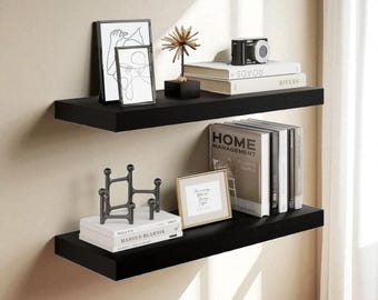 Walnut Floating Shelves with Rounded Corners, Natural Wood Oak Wall Shelf, Rustic Modern Floating Shelf for Kitchen, Bathroom, Living Room
