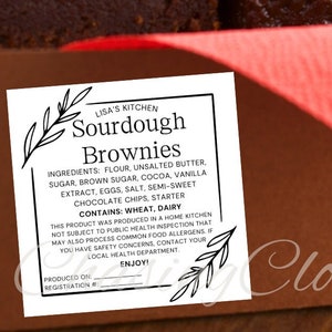 Sourdough Brownie Cottage Law Template, Customizable Template, PDF Instant Download, Editable Cottage Law Label Template