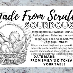 Made From Scratch Sourdough Bread Label, Customizable Print At Home Cottage Law Label, Digital Download Template, PDF Instant Download