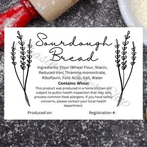 Sourdough Bread Cottage Law Label, Ready to Print, Print At Home Sourdough Ingredient Label, Instant Digital Download
