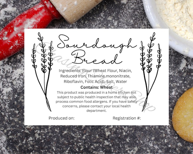 Sourdough Bread Cottage Food Label | Home Baked Goods Label | Printable ...