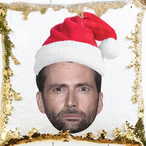 David Tennant, Celebrity Pillow Gift, Christmas Edition, Actor Gift, Funny Gift, Gift For Her/Him, Sequin Pillow Gift, 15" x 15"