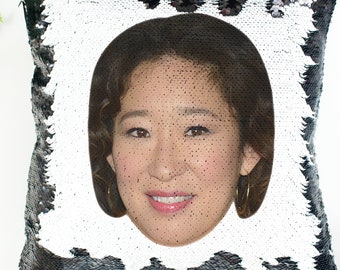 Sandra Oh, Cristina Yang Pillow, Celebrity Pillow, Grey's Anatomy, Funny Gift, Gift For Her/Him, Sequin Pillow Gift, 15" x 15"