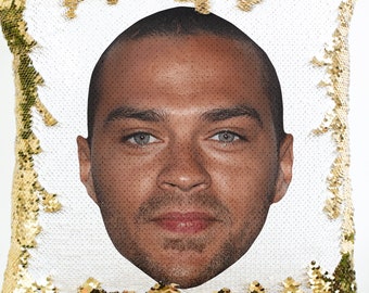 Jesse Williams, Jackson Avery Pillow, Celebrity Pillow, Grey&#39;s Anatomy, Funny Gift, Gift For Her/Him, Sequin Pillow Gift, 15&quot; x 15&quot;