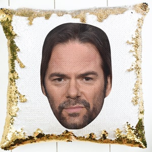 Billy Burke, almohada Charlie Swan, almohada de celebridades, El Crepúsculo, regalo divertido, regalo para ella/él, regalo de almohada de lentejuelas, 15&quot; x 15&quot;
