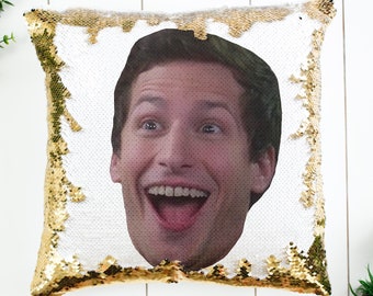 Jake Peralta Pillow, Andy Samberg Pillow, Funny Meme Pillow, Funny Gift, Gift For Her/Him, Sequin Pillow Gift,  Christmas Gift, 15&quot; x 15&quot;