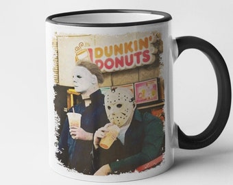 Michael & Jason Halloween Coffee Mug, Funny Halloween Horror Mug, Horror Themed Birthday Gifts and Halloween Collectibles, Scary Movie Mug