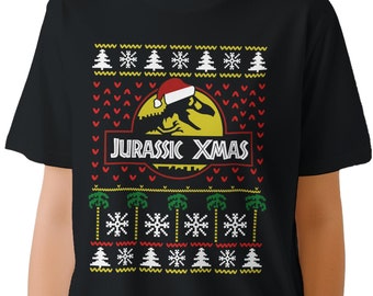 Jurassic X-mas T-Rex Santa Shirt | Funny Dinosaur Lover Christmas Tee | Cute Dino Holiday Shirt | Dinosaur Themed Xmas Gift for Him & Her