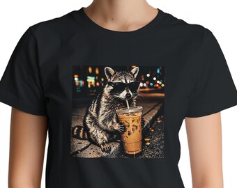 Raccoon Iced Coffee Shirt, Funny Trash Panda Caffeine Humor Tee