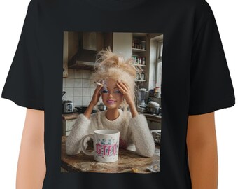 Funny Stressed Doll Smoking Shirt, Exhausted Meme Tee, Burnout Coffee Graphic Shirt, Relatable Anxiety Humor T-Shirt, Funny Gifts for Her