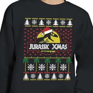 Jurassic X-mas Ugly Christmas Sweater, Funny Dinosaur Lover Holiday Sweater, T-Rex Santa Christmas Shirt, Cute Dino Xmas Gift for Him & Her