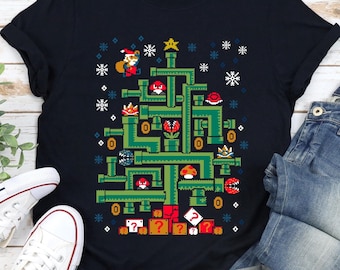Mario Tube Christmas Tree, Ugly Christmas Shirt, Holiday Gamer Gifts, Mario Ugly Xmas Shirt, Christmas Gamer Shirt, Kids Holiday Mario Shirt