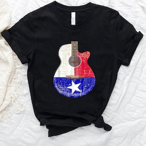 Texas Flag Acoustic Guitar Shirt, Guitarist Gift, Musician Gift Idea, Guitar Lover Gifts, Guitar Shirts, Retro Country Music Texas Shirt