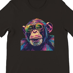 Chimpanzee Sunglasses Shirt, Funky Monkey Graphic Tee, Hipster Primate T-Shirt, Funny Animal Print Streetwear, Gifts for Him, Monkey T-Shirt