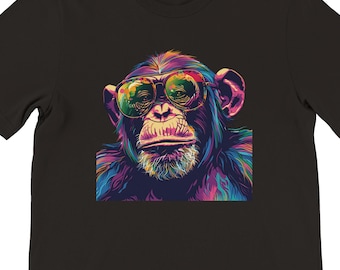 Chimpanzee Sunglasses Shirt, Funky Monkey Graphic Tee, Hipster Primate T-Shirt, Funny Animal Print Streetwear, Gifts for Him, Monkey T-Shirt