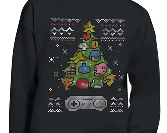 Retro Gaming Christmas Tree Ugly Christmas Sweater, Gamer Themed Ugly Xmas Sweater, Holiday Gifts for Gamers, Retro Gaming Christmas Sweater