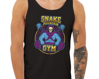 Skull-Faced Dark Gym Tank, Spooky Halloween Workout Shirt, Evil Villain Fitness Tank Top, Retro 80s Horror Gym, Dark Fantasy Workout Gift
