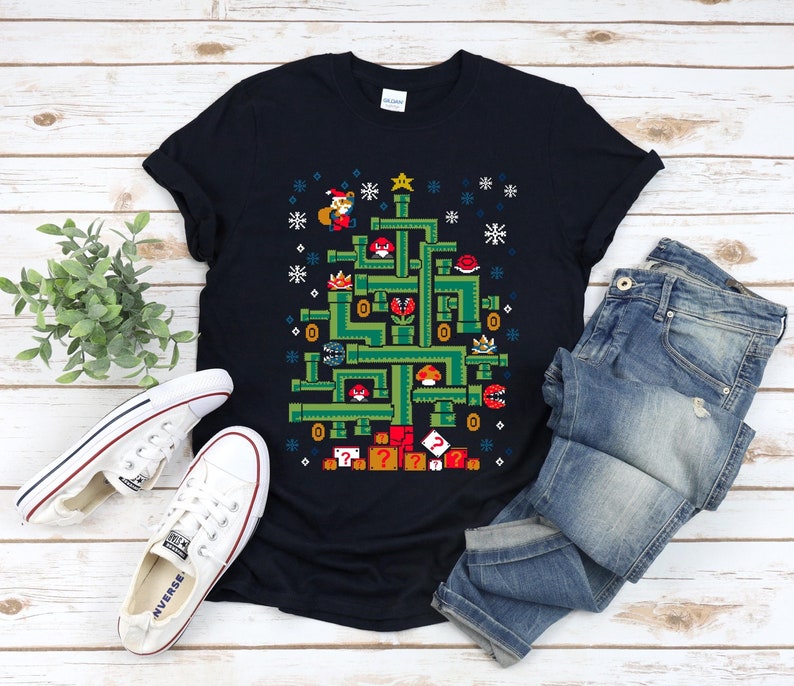 Mario Tube Christmas Tree, Ugly Christmas Shirt, Holiday Gamer Gifts, Mario Ugly Xmas Shirt, Christmas Gamer Shirt, Kids Holiday Mario Shirt
