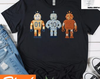 01 10 11 Robot Patchwork Programming Shirt, Binary Code Geek Tee, Survivor Coding Humor Tee, Computer Science Gift, Software Developer